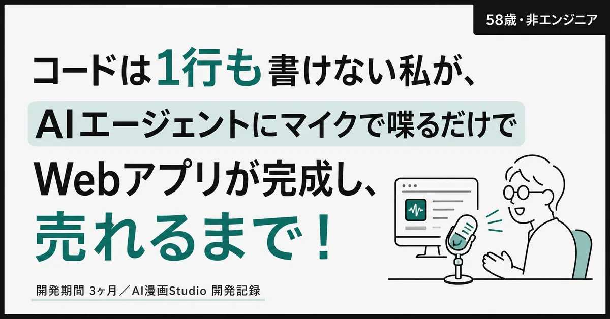 note記事「58歳・コードは1行も書けない私が、マイクに向かって喋っていただけでWebアプリが完成し売れるまで！」のサムネイル
