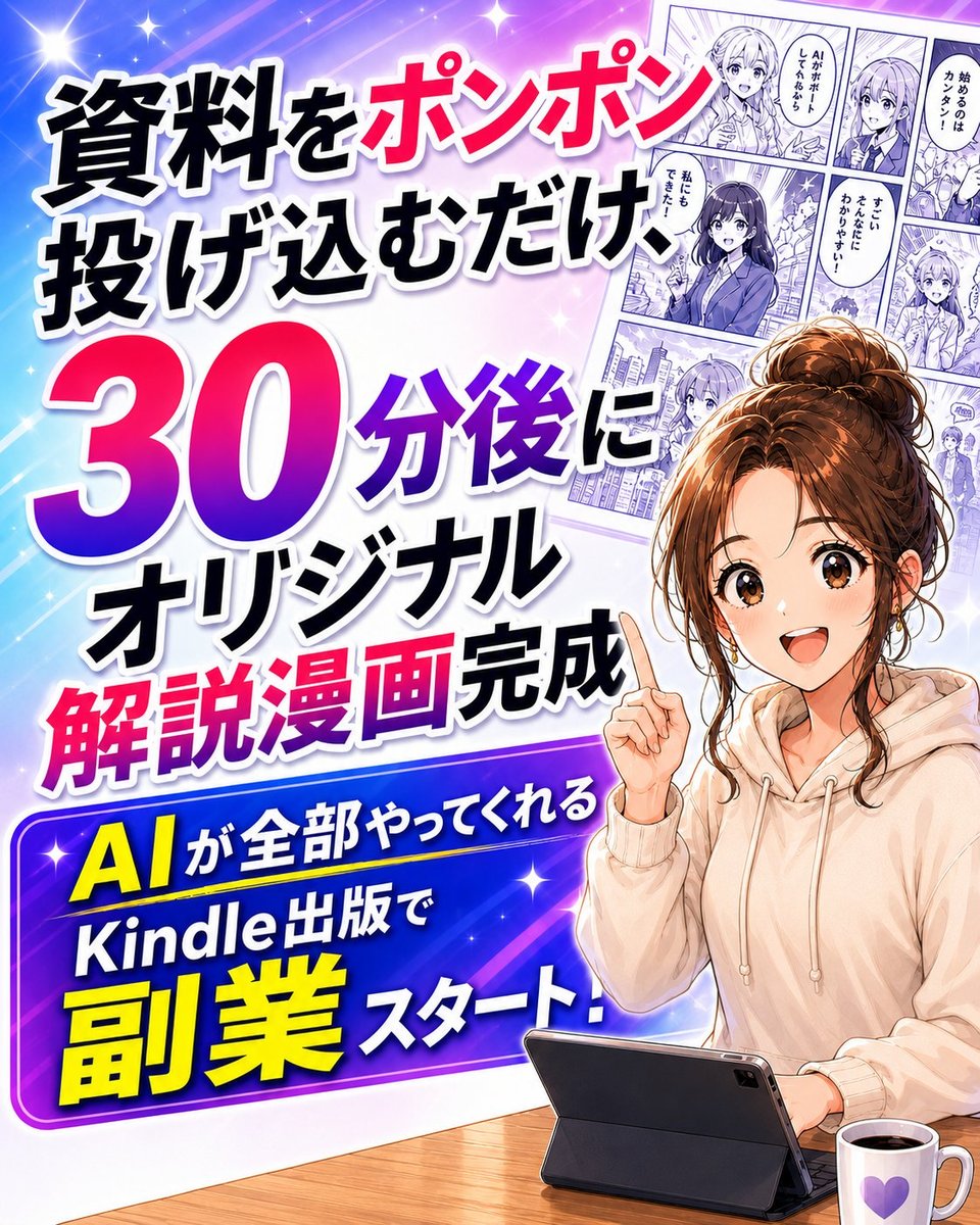 資料を投げ込むだけで30分後にオリジナル解説漫画が完成。AIが全部やってくれる。